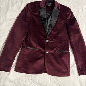 Guess Maroon Velvet Blazer with Black Accents